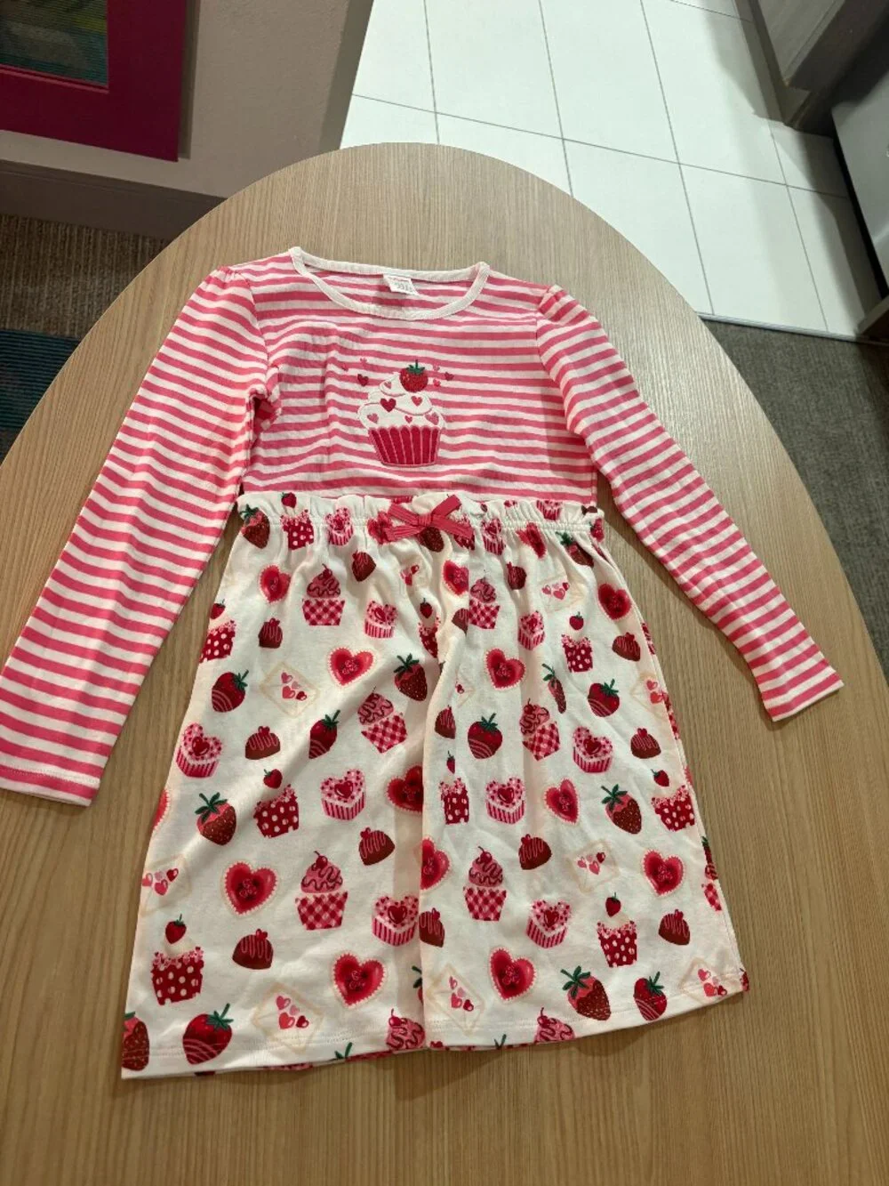 Gymboree Strawberry and Cupcake Print Dress 7 Pink White Long Sleeve NWT NEW